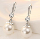 Luxury Pearl Dangle Earrings 925 Silver For Women Engagement Jewelry - Genuine - Gemstone