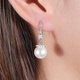 Luxury Pearl Dangle Earrings 925 Silver For Women Engagement Jewelry - Genuine - Gemstone