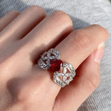 Luxury Red Ruby Crown Ring Woman Engagement Fine Jewelry - Genuine - Gemstone