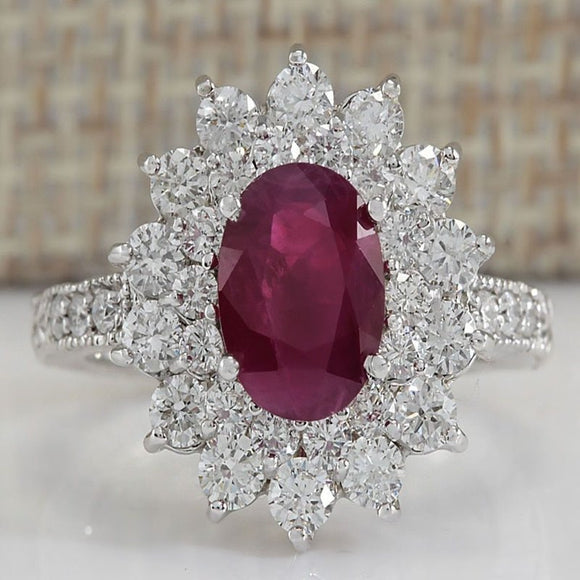 Luxury Red Ruby Gemstone Ring Women Silver Anniverssary Jewelry - Genuine - Gemstone