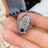 Luxury Retro Full Inlaid Ring for Women Party Anniversary Jewelry - Genuine - Gemstone