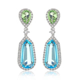 Luxury Sky Blue Aquamarine Drop Earrings for Women Bridal Party Jewelry - Genuine - Gemstone