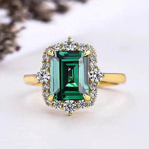 Luxury Square Green Emerald Rings Wedding for Women Jewelry - Genuine - Gemstone