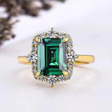 Luxury Square Green Emerald Rings Wedding for Women Jewelry - Genuine - Gemstone