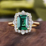 Luxury Square Green Emerald Rings Wedding for Women Jewelry - Genuine - Gemstone