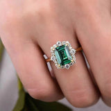 Luxury Square Green Emerald Rings Wedding for Women Jewelry - Genuine - Gemstone