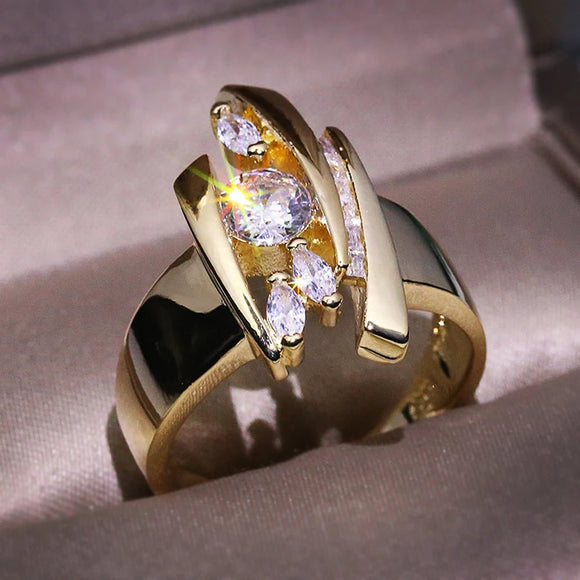 Luxury Stylish Gold Ring Female Engagement Promise Women Jewelry - Gemstone Gold