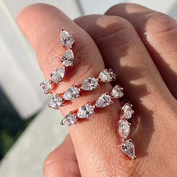 Luxury Water Drop Zircon Ring Snake Shape Women Rose Gold Gift Stylish - Gemstone Gold