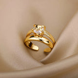 Luxury Wedding Heart Ring for Women Gold Engagement Jewelry - Gemstone Gold