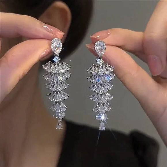 Luxury Zircon Bridal Dangle Drop Earrings for Women Wedding Party Jewelry - Gemstone Gold