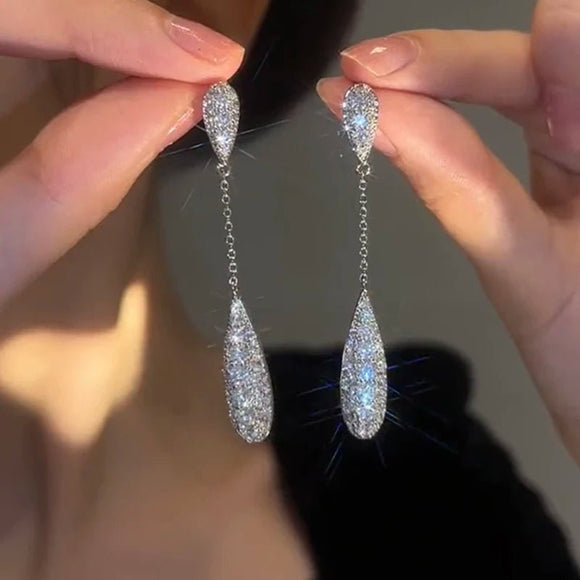 Luxury zircon long drop earrings women party accessories jewelry - Gemstone Gold