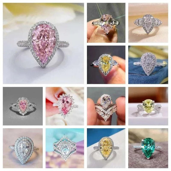 Luxury Zircon Water Drop Ring Engagement Women Wedding Party Jewelry - Gemstone Gold
