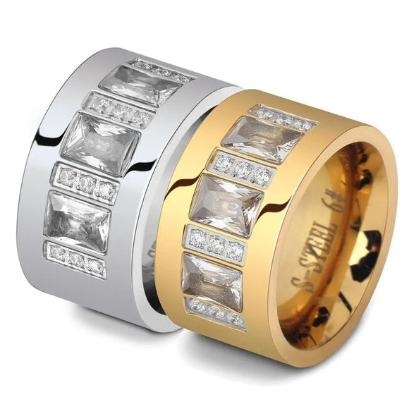 Luxury Zircon Women's Finger Ring Polished Wedding Jewelry for Party - Gemstone Gold