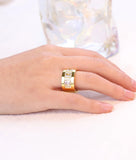 Luxury Zircon Women's Finger Ring Polished Wedding Jewelry for Party - Gemstone Gold
