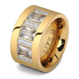 Luxury Zircon Women's Finger Ring Polished Wedding Jewelry for Party - Gemstone Gold