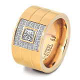 Luxury Zircon Women's Finger Ring Polished Wedding Jewelry for Party - Gemstone Gold