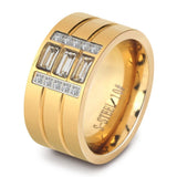 Luxury Zircon Women's Finger Ring Polished Wedding Jewelry for Party - Gemstone Gold