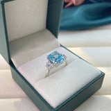 Moissanite Aquamarine Engagement Ring for Women Bridal Wedding Jewelry - Genuine - Gemstone