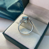 Moissanite Aquamarine Engagement Ring for Women Bridal Wedding Jewelry - Genuine - Gemstone