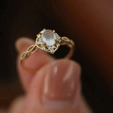 Moonstone Cats Eyes Ring Gold For Women Wedding Trendy Jewelry - Gemstone Gold