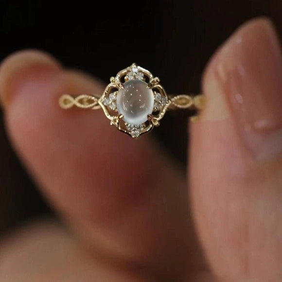 Moonstone Cats Eyes Ring Gold For Women Wedding Trendy Jewelry - Gemstone Gold