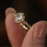 Moonstone Cats Eyes Ring Gold For Women Wedding Trendy Jewelry - Gemstone Gold