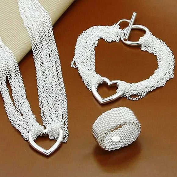 Multi Layer Heart Jewelry Set Necklace Bracelet Ring For Women Engagement - Gemstone Gold