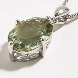 Natural Amethyst Gemstone Pendant Necklace Green Women Silver Fine Jewelry - Gemstone Gold