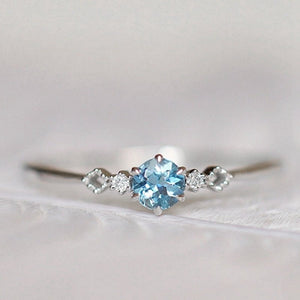 Natural Blue Aquamarine Ring Silver Women Wedding Jewelry - Genuine - Gemstone