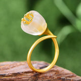 Natural Crystal Handmade 925 Sterling Silver Fine Jewelry Lily of the Valley Flower Rings For Women - Genuine - Gemstone