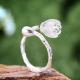 Natural Crystal Handmade 925 Sterling Silver Fine Jewelry Lily of the Valley Flower Rings For Women - Genuine - Gemstone