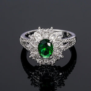 Natural Emerald Gemstone Ring 925 Silver Women's Wedding Jewelry - Genuine - Gemstone