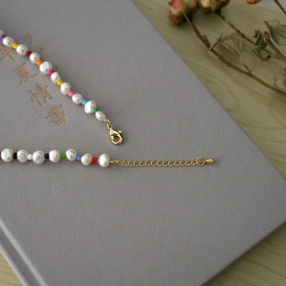 Natural Freshwater Baroque Pearl Necklace Colorful Beads Gold Jewelry - Genuine - Gemstone