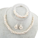 Natural Freshwater Pearl Jewelry Set Necklace Bracelet Earrings Women Jewelry - Genuine - Gemstone