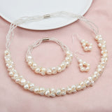 Natural Freshwater Pearl Jewelry Set Necklace Bracelet Earrings Women Jewelry - Genuine - Gemstone