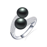 Natural Freshwater Pearl Ring 925 Silver Double Women Bridal Jewelry - Genuine - Gemstone