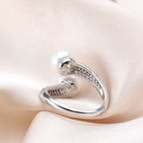 Natural Freshwater Pearl Ring 925 Silver Double Women Bridal Jewelry - Genuine - Gemstone