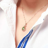 Natural Green Jade Water Drop Pendant 925 Silver Necklace Chalcedony Amulet - Genuine - Gemstone