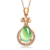 Natural Green Jade Water Drop Pendant 925 Silver Necklace Chalcedony Amulet - Genuine - Gemstone