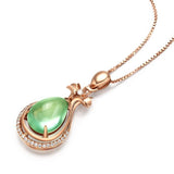 Natural Green Jade Water Drop Pendant 925 Silver Necklace Chalcedony Amulet - Genuine - Gemstone