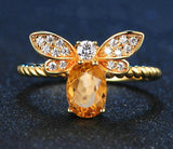 Natural Oval Citrine Bee Wedding Ring Women Jewelry - Genuine - Gemstone