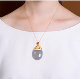 Natural Purple Jade Oval Pendant Necklace Retro Light Luxury Women's Silver Jewelry - Genuine - Gemstone