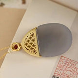 Natural Purple Jade Oval Pendant Necklace Retro Light Luxury Women's Silver Jewelry - Genuine - Gemstone