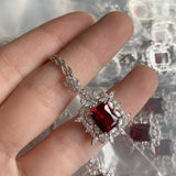 Natural Ruby 2 Carat Diamond Pendant Necklace Square Women Fine Jewelry - Genuine - Gemstone