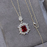 Natural Ruby 2 Carat Diamond Pendant Necklace Square Women Fine Jewelry - Genuine - Gemstone