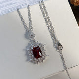 Natural Ruby 2 Carat Diamond Pendant Necklace Square Women Fine Jewelry - Genuine - Gemstone