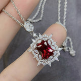 Natural Ruby 2 Carat Diamond Pendant Necklace Square Women Fine Jewelry - Genuine - Gemstone