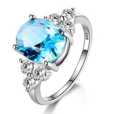 Natural Sapphire Engagement Ring Silver For Women Jewelry - Genuine - Gemstone