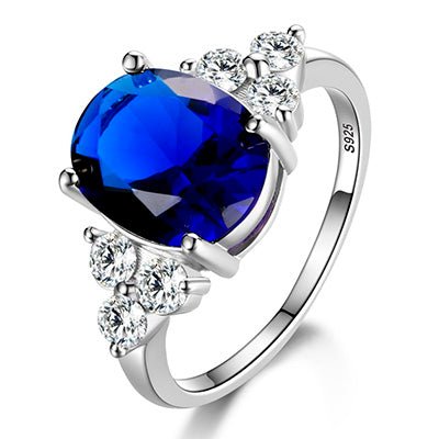 Natural Sapphire Engagement Ring Silver For Women Jewelry - Genuine - Gemstone