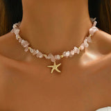 Natural Seashell Beaded Necklace Shell Pendant Ocean Jewelry Choker Suitable For Women - Gemstone Gold